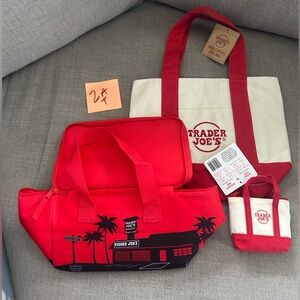 Trader Joe's Red and White Tote Bag Set
